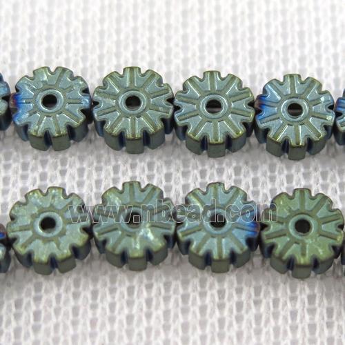 matte Plum blossom Hematite beads, green plated