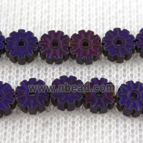 matte Plum blossom Hematite beads, purple plated