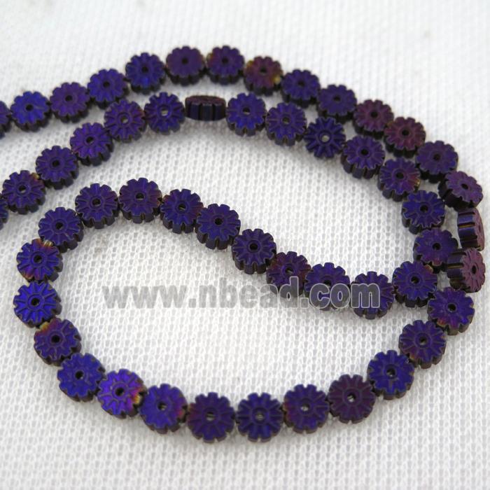 matte Plum blossom Hematite beads, purple plated