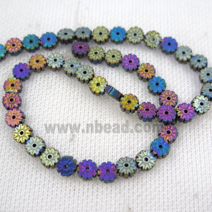 matte Plum blossom Hematite beads, rainbow