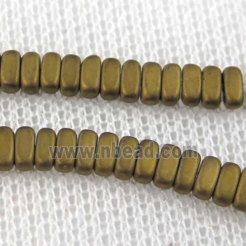 Hematite beads, matte oval, gold plated