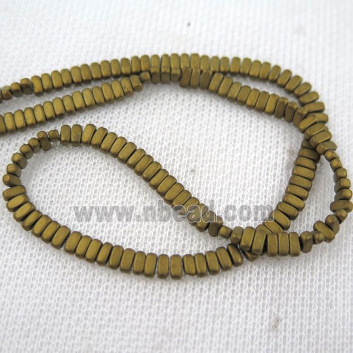 Hematite beads, matte oval, gold plated