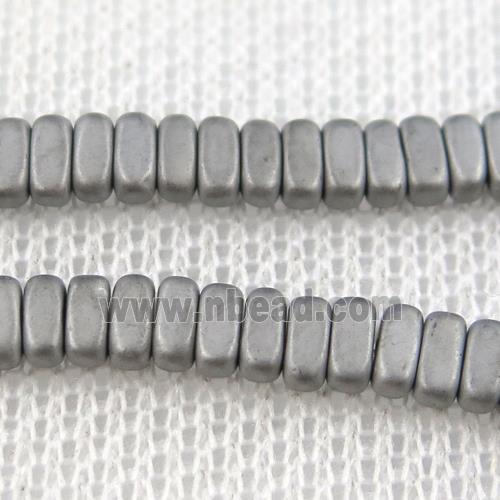 Hematite beads, matte oval, platinum plated