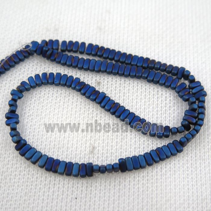 Hematite beads, matte oval, blue plated