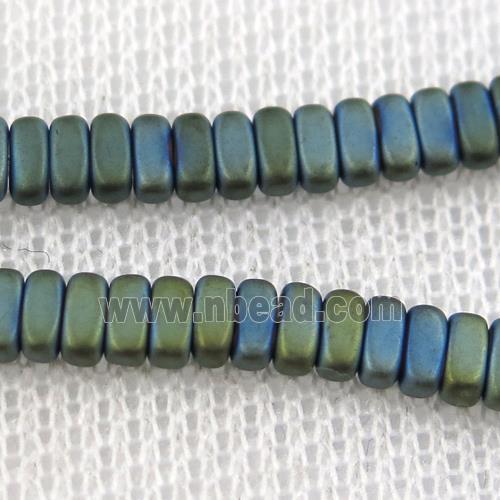 Hematite beads, matte oval, green plated
