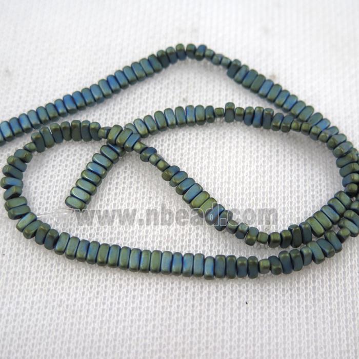 Hematite beads, matte oval, green plated