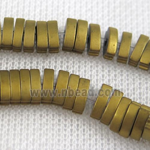 Hematite beads, matte oval, gold plated