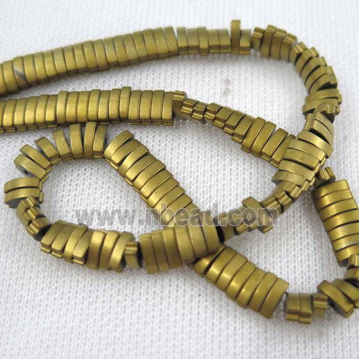 Hematite beads, matte oval, gold plated