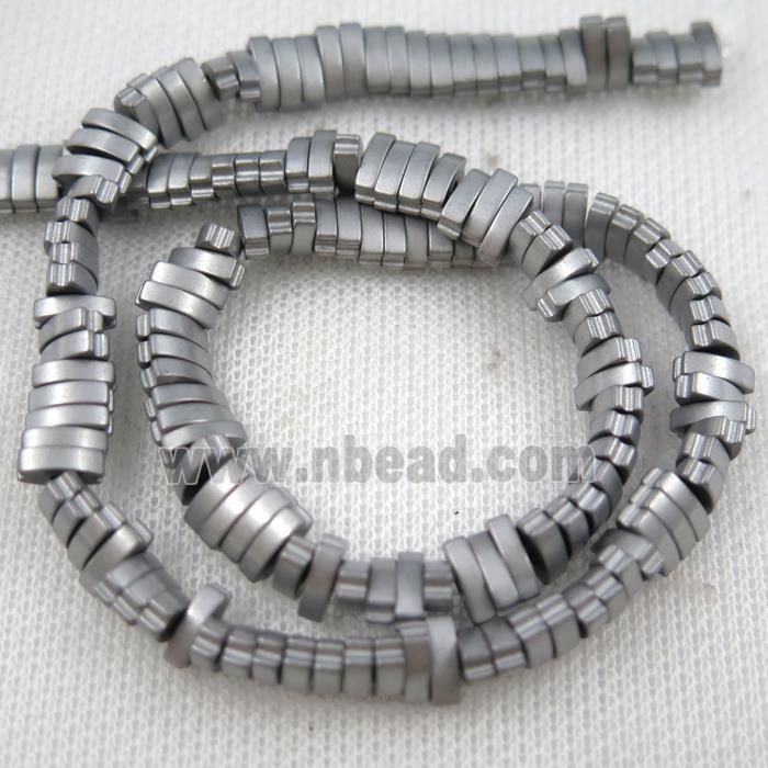 Hematite beads, matte oval, platinum plated
