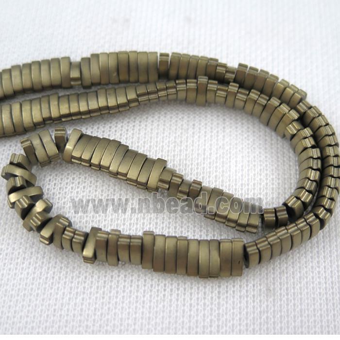 Hematite beads, matte oval, lt.golden