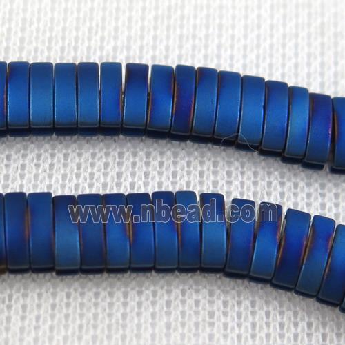 Hematite beads, matte oval, blue plated