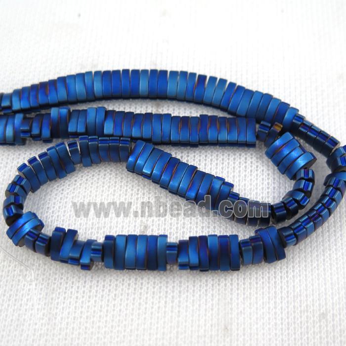 Hematite beads, matte oval, blue plated