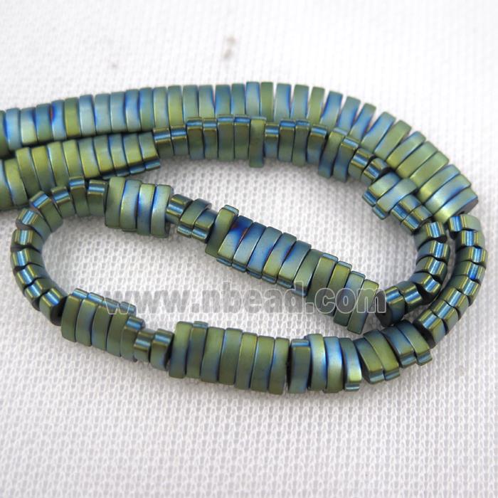 Hematite beads, matte oval, green plated