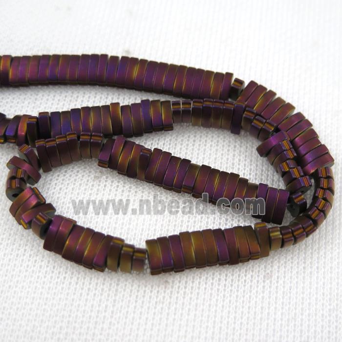 Hematite beads, matte oval, purple plated