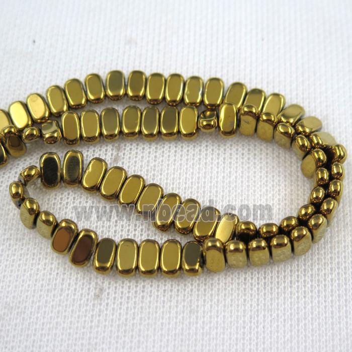 Hematite beads, oval, gold plated