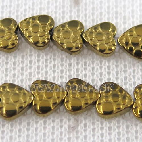 Hematite beads, heart, gold plated