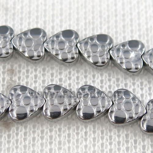 Hematite beads, heart, platinum plated