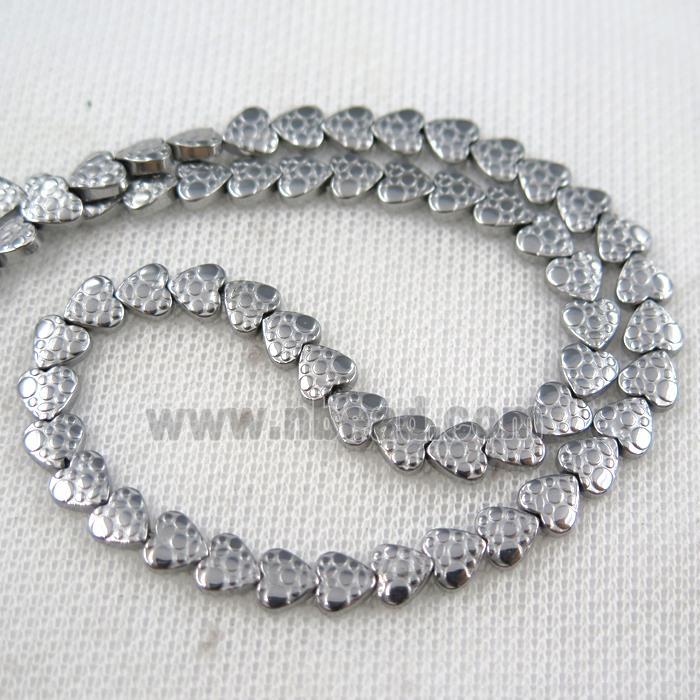 Hematite beads, heart, platinum plated