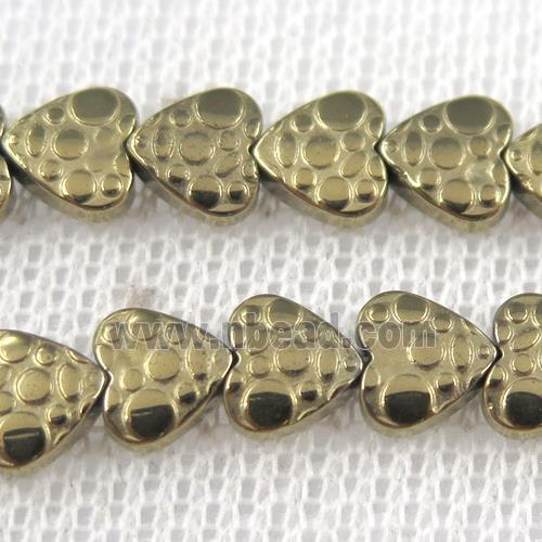 Hematite beads, heart, lt.gold