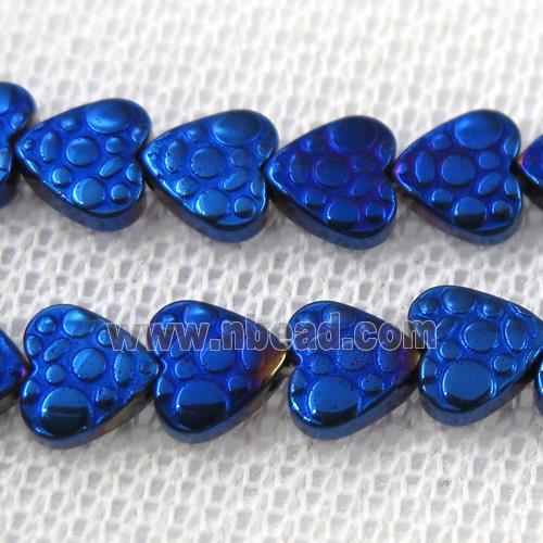 Hematite beads, heart, blue