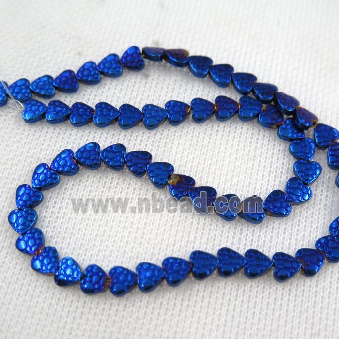 Hematite beads, heart, blue