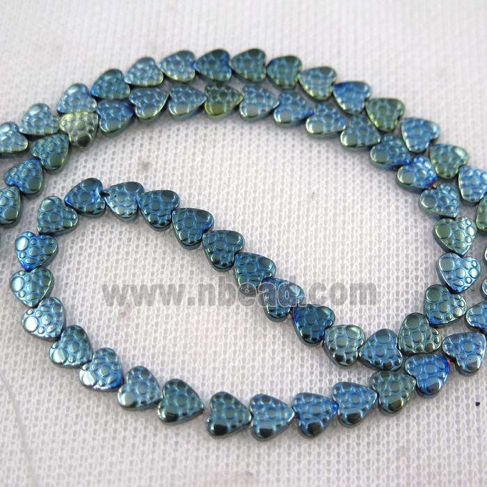 Hematite beads, heart, green plated