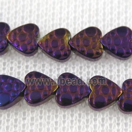 Hematite beads, heart, purple plated