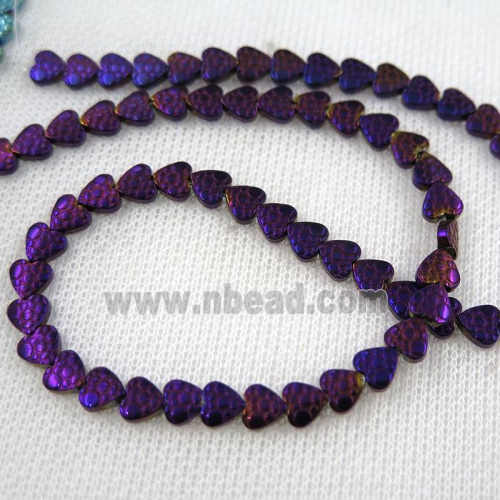 Hematite beads, heart, purple plated