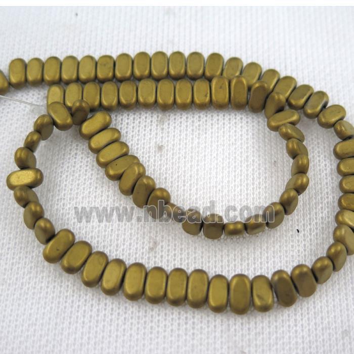 Hematite beads, matte oval, gold plated