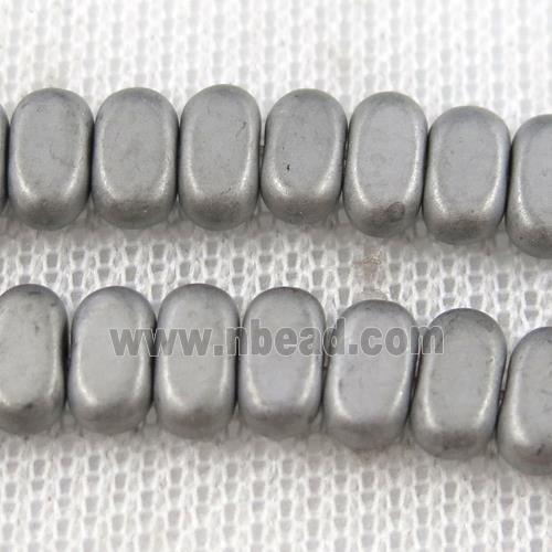 Hematite beads, matte oval, platinum plated