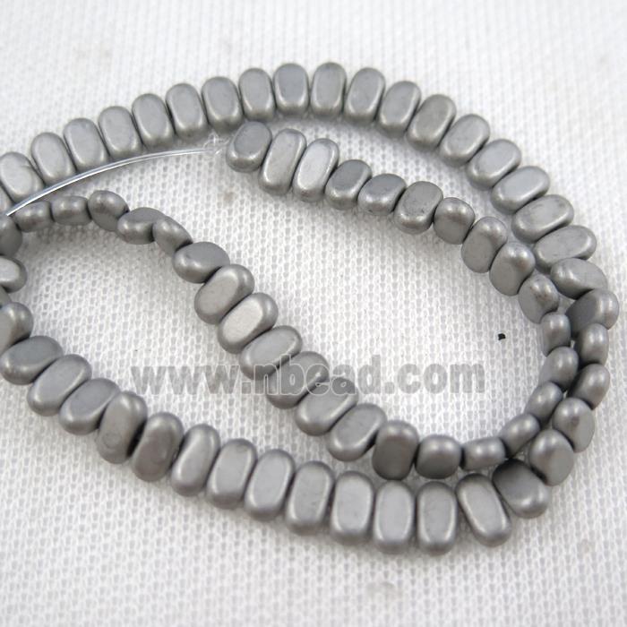 Hematite beads, matte oval, platinum plated