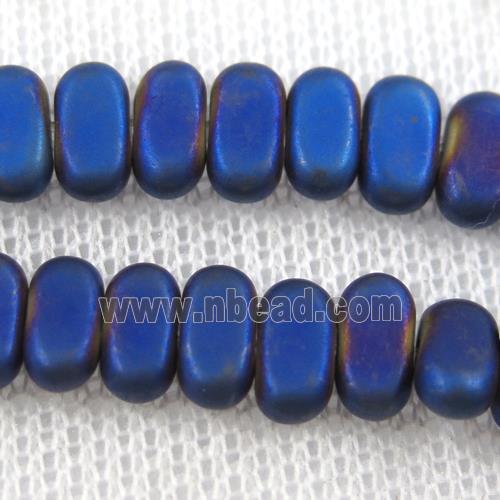 Hematite beads, matte oval, blue plated