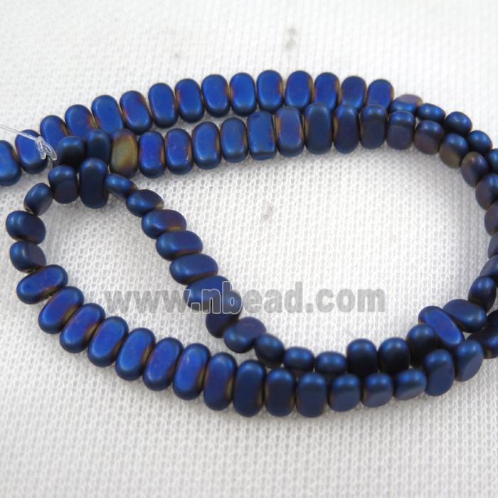Hematite beads, matte oval, blue plated