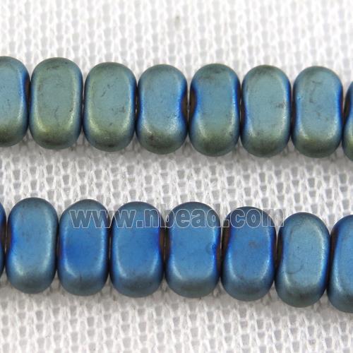 Hematite beads, matte oval, green plated