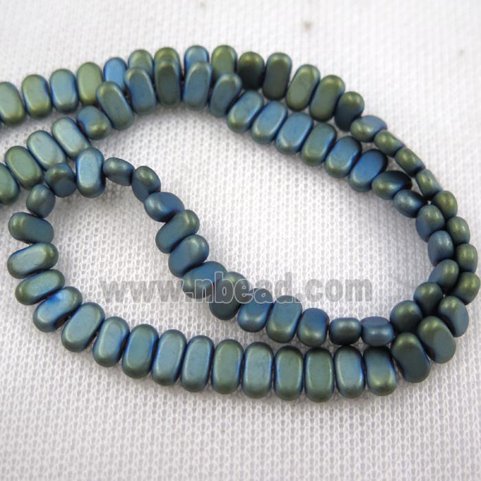 Hematite beads, matte oval, green plated