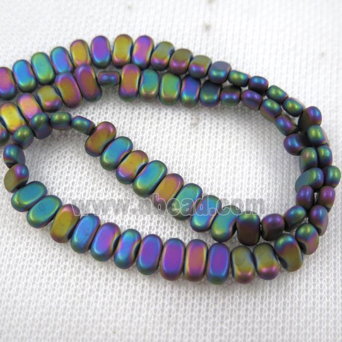 Hematite beads, matte oval, rainbow