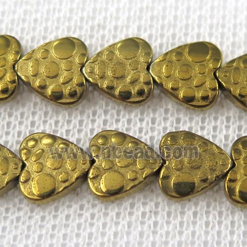 Hematite beads, matte heart, gold plated