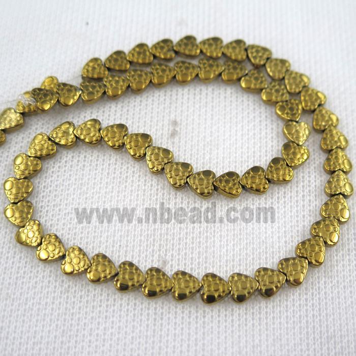Hematite beads, matte heart, gold plated