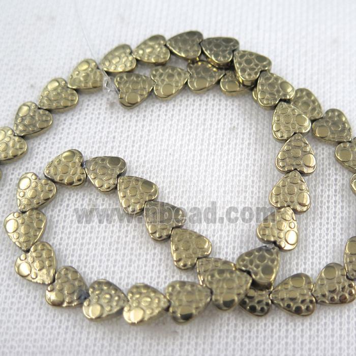 Hematite beads, matte heart, lt.golden