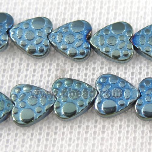 Hematite beads, matte heart, green plated