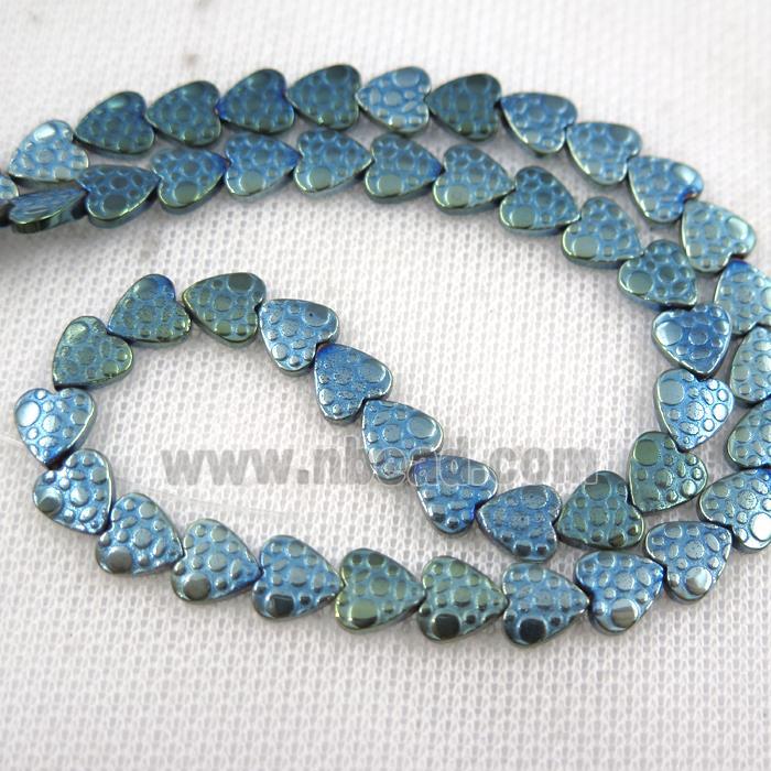 Hematite beads, matte heart, green plated