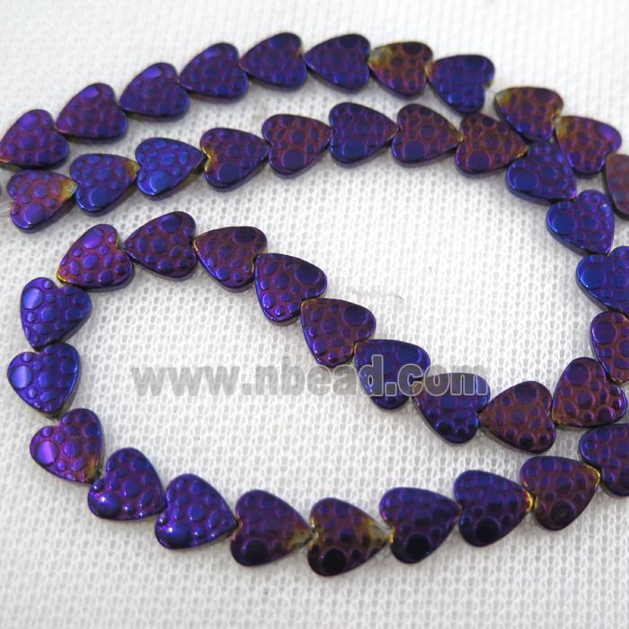Hematite beads, matte heart, purple plated