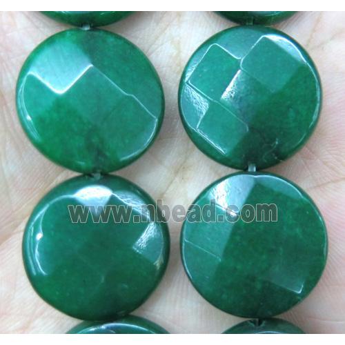jade bead, faceted flat round, green dye