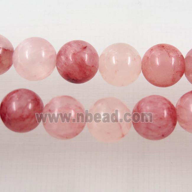 round jade stone bead, Strawberry Quartz dye