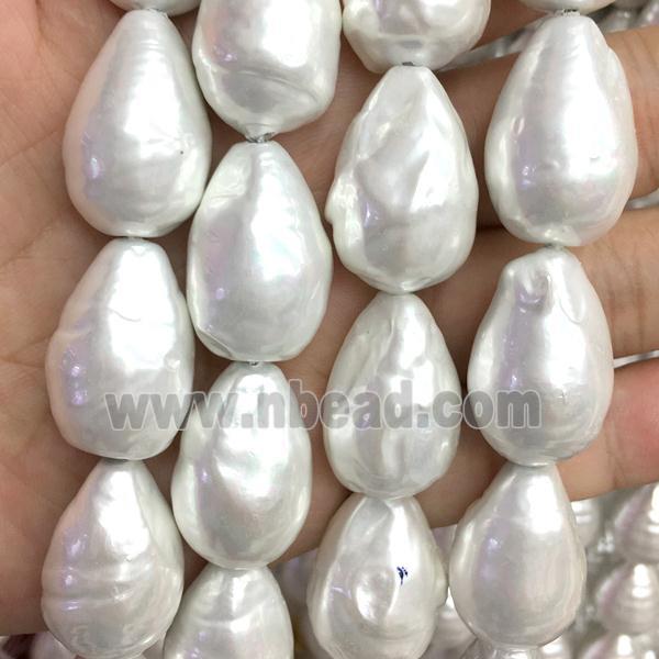 white pearlized shell beads, teardrop
