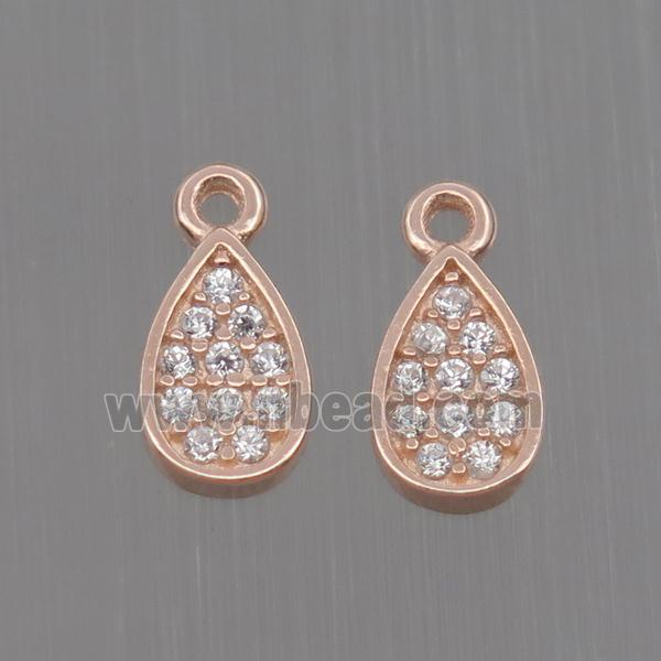 Sterling Silver teardrop pendant paved zircon, rose gold