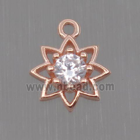 Sterling Silver flower pendant paved zircon, rose gold