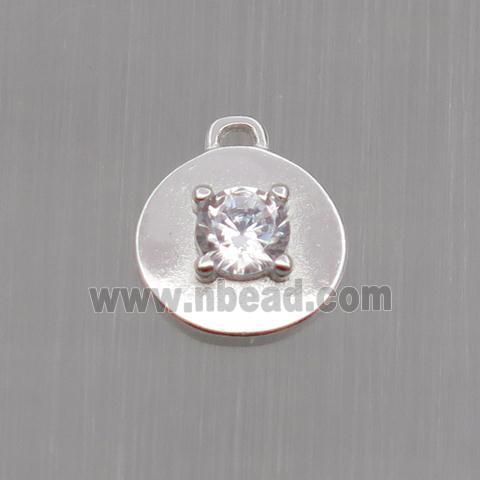 Sterling Silver circle pendant paved zircon, platinum plated