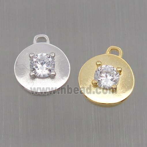 Sterling Silver circle pendant paved zircon, mixed color