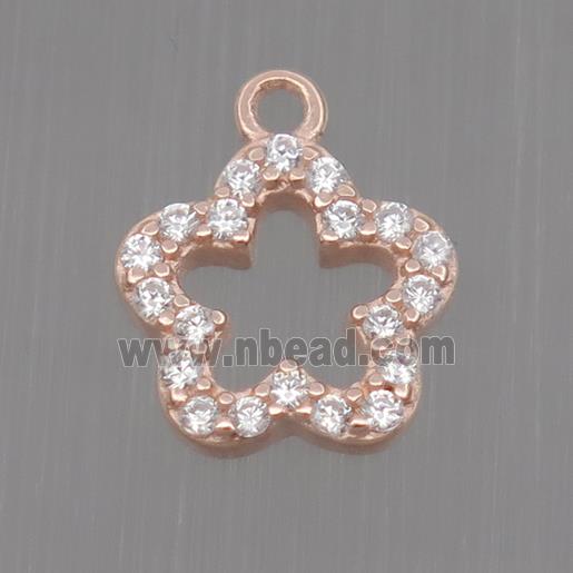 Sterling Silver flower pendant paved zircon, rose gold